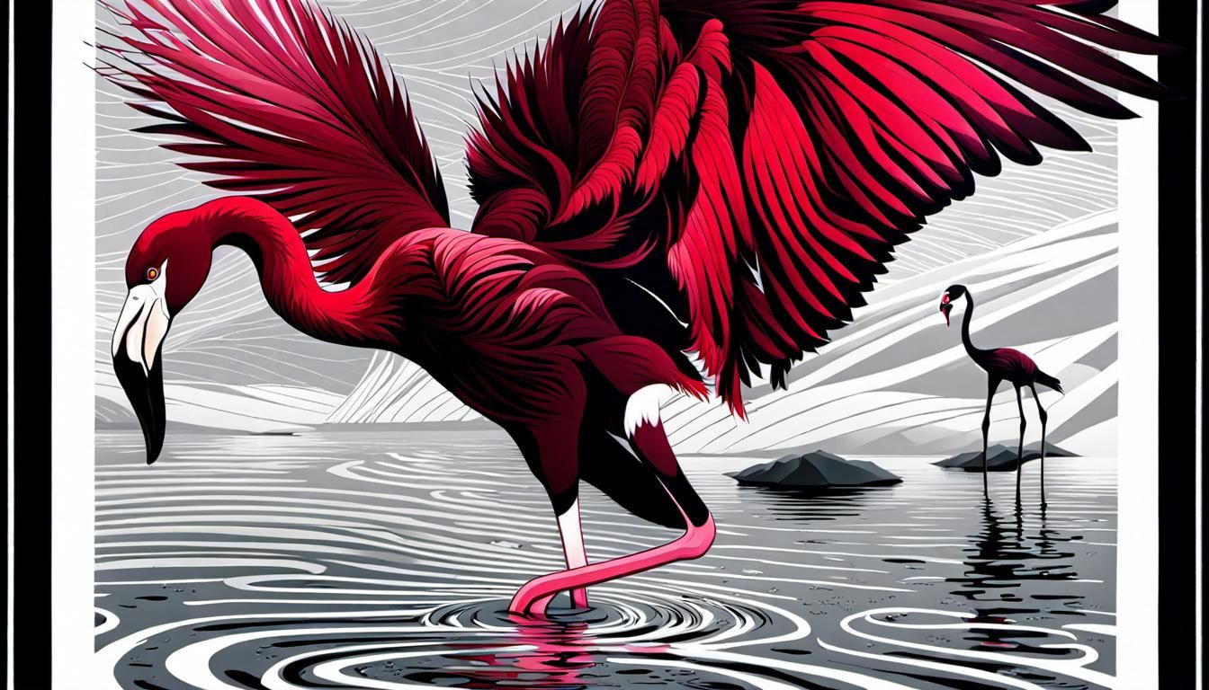 Menacing Flamingo in Ink with Fractal Details