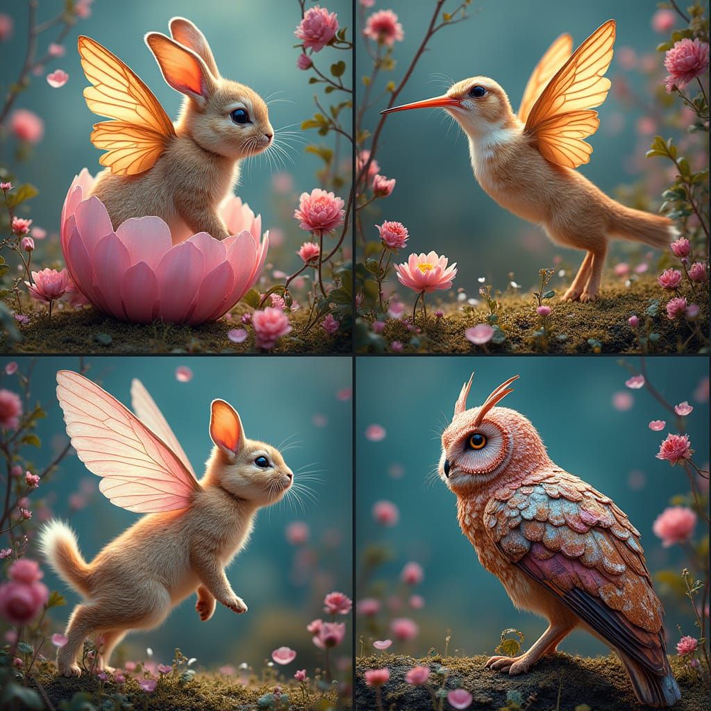 Enchanted Floral Fantasy in Neon Holographic Style