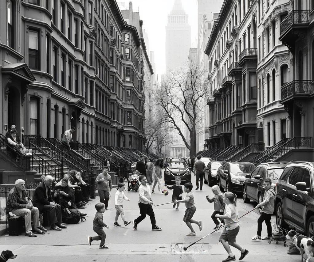 Black and White Urban Stick Ball Scene