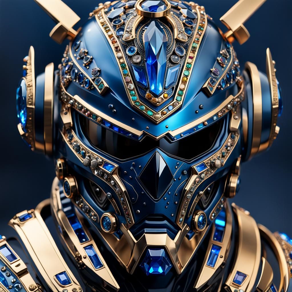 Detailed Gemstone Helmet in Shades of Blue