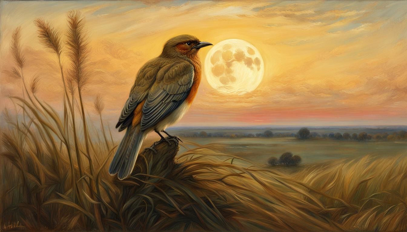 Bird on Branch in Pre-Raphaelite Style