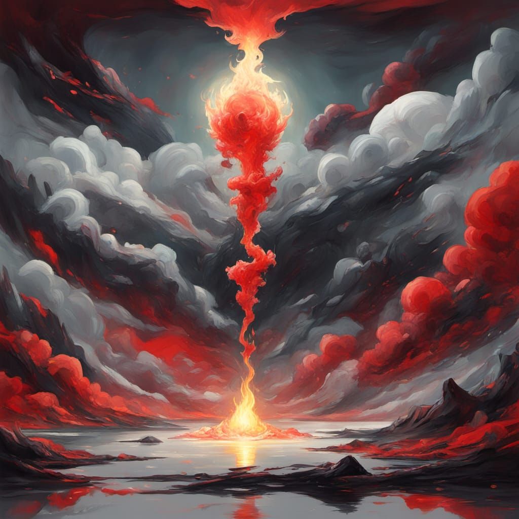 Pale Prim Torch Red Abstract Surrealism Painting