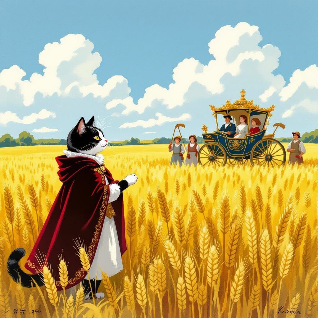 Kitto the Cat Addresses Peasants in Wheat Field