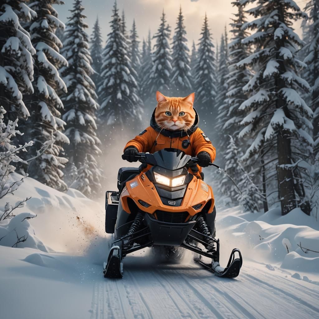 Orange Cat Snow Patrol in Detailed Matte Painting