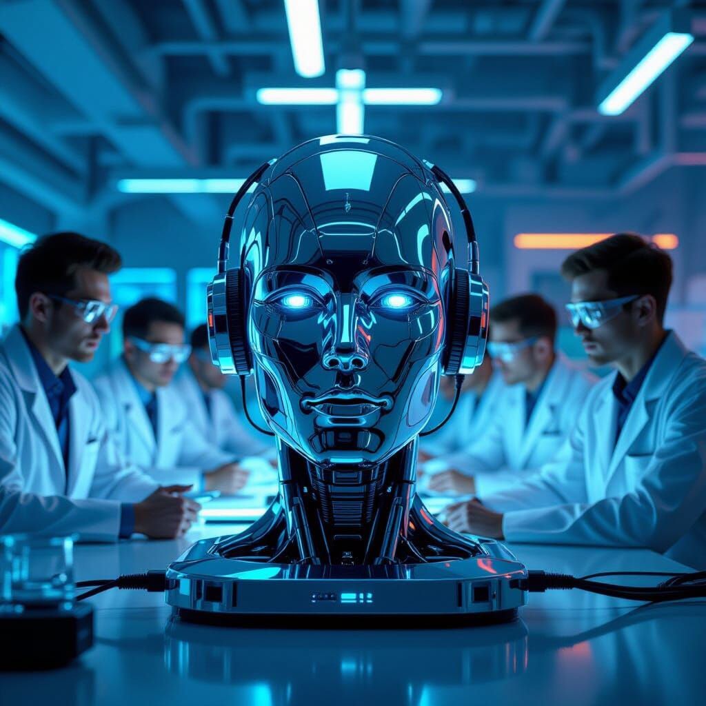 Futuristic Mind-Reading Device in High-Tech Lab