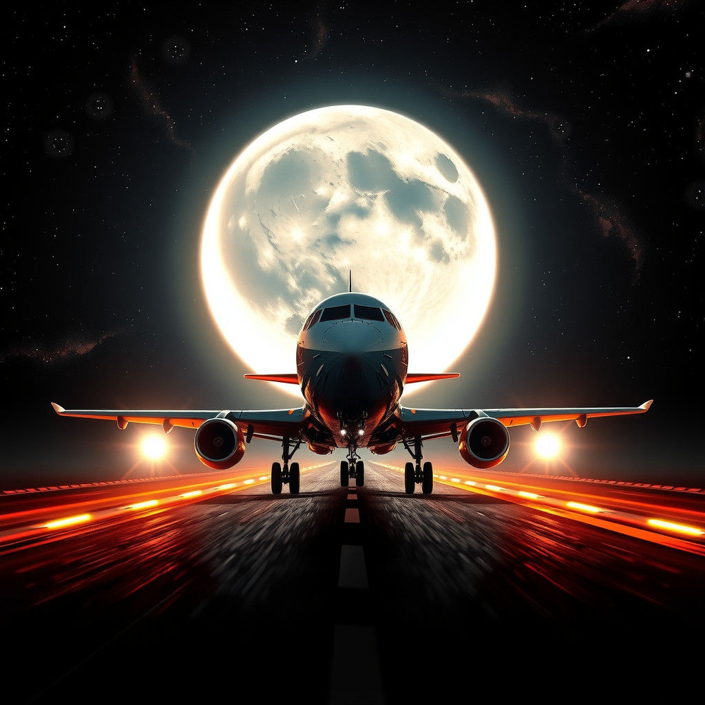 Plane Taking Off at Night with Crystal Trail