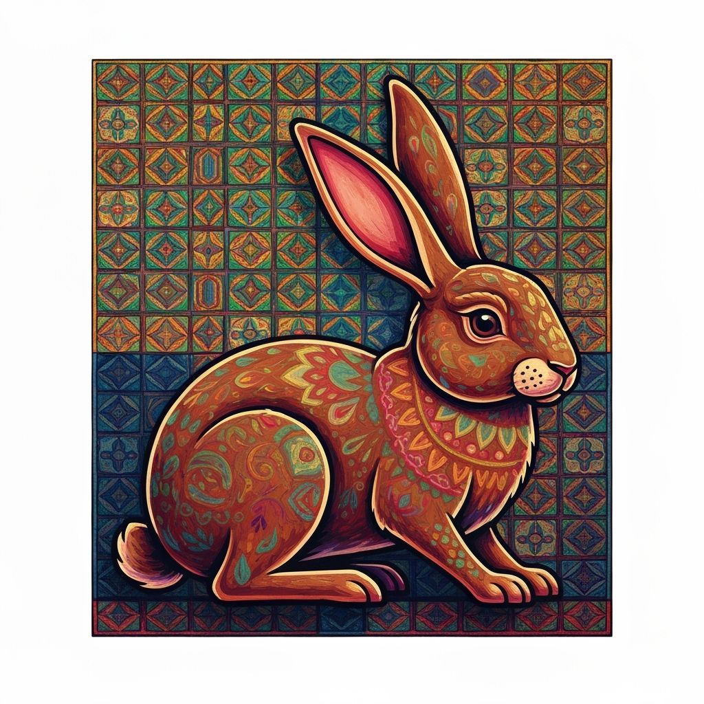 Geometric Brown Rabbit Illustration in Vintage Style