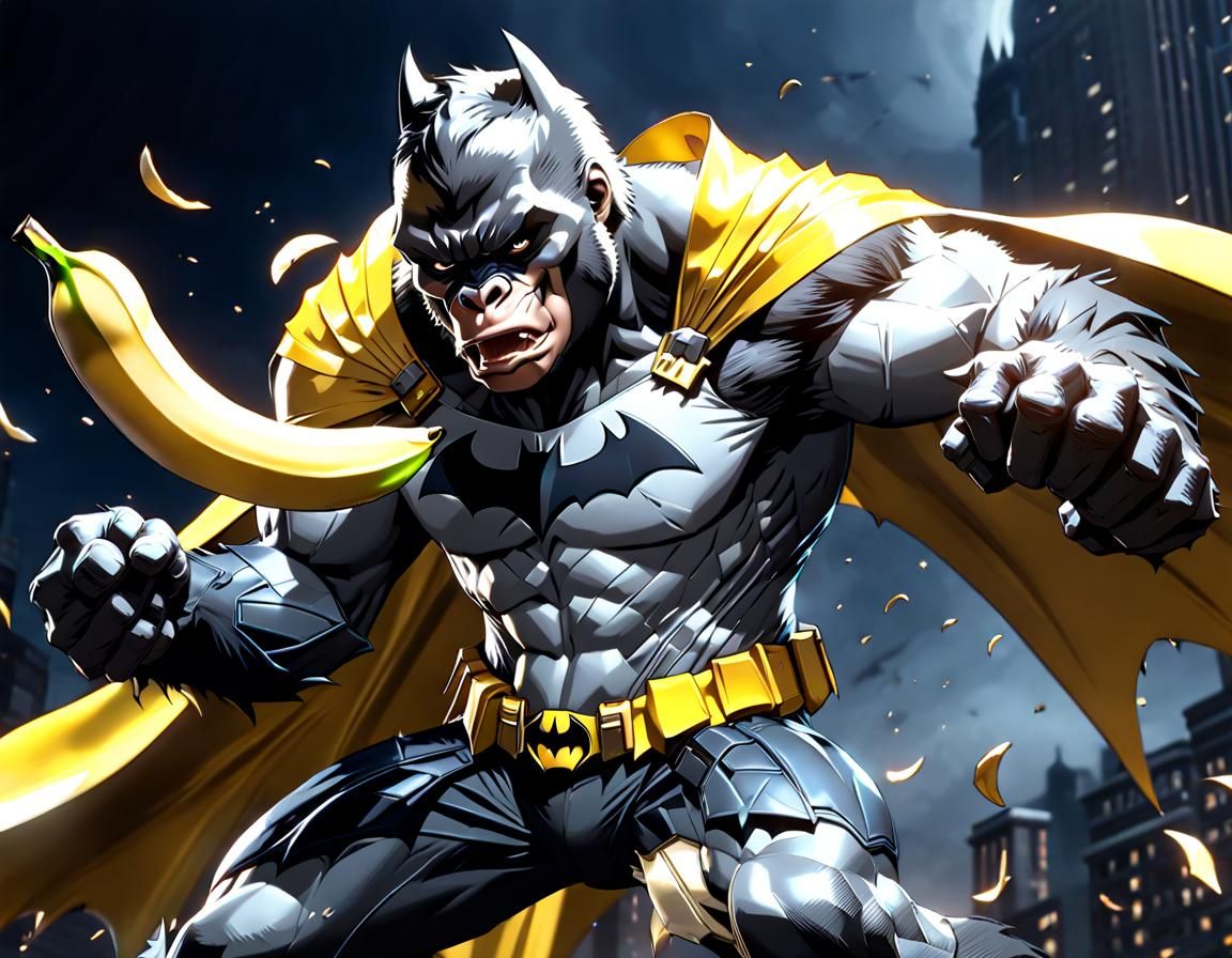 Batman as Gorilla Throws Banana-Batarang