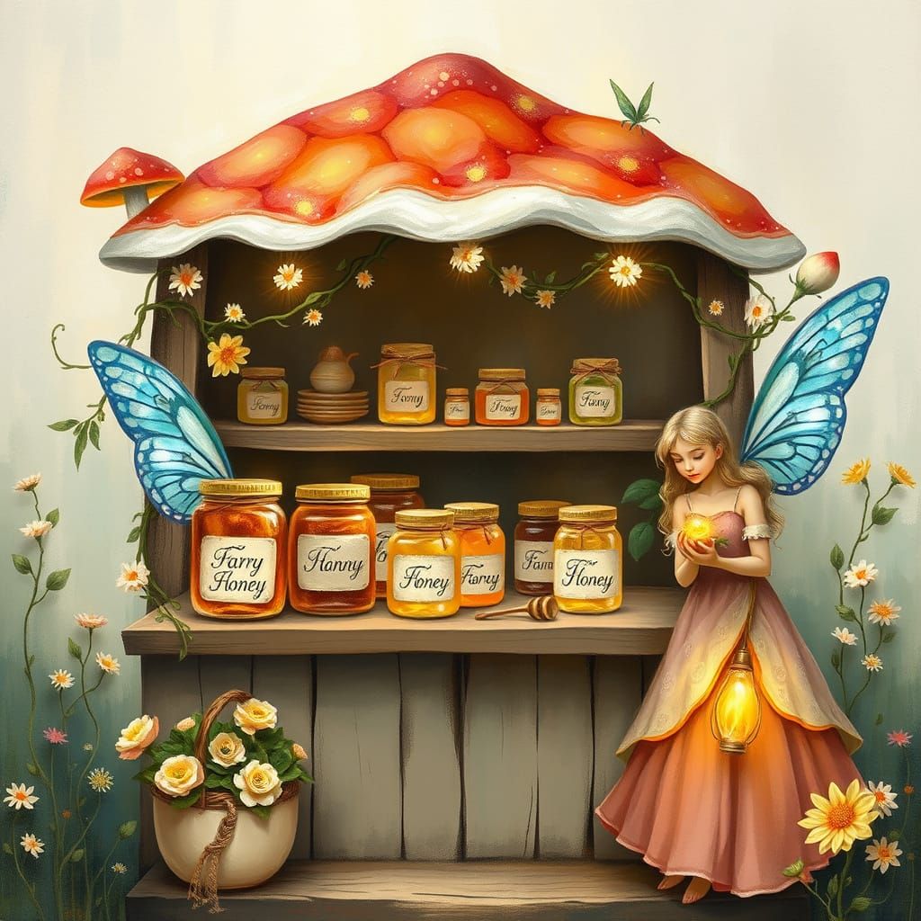 Enchanted Mushroom Farm Stand with Fairies