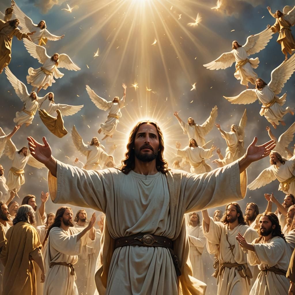 Jesus Christ Surrounded by Angels in Divine Light