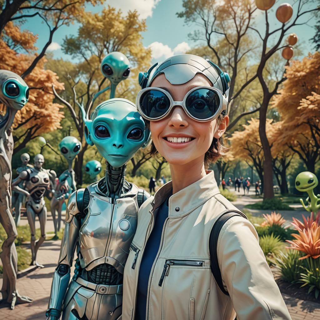 Futuristic Earth Selfie with Alien Photobomb