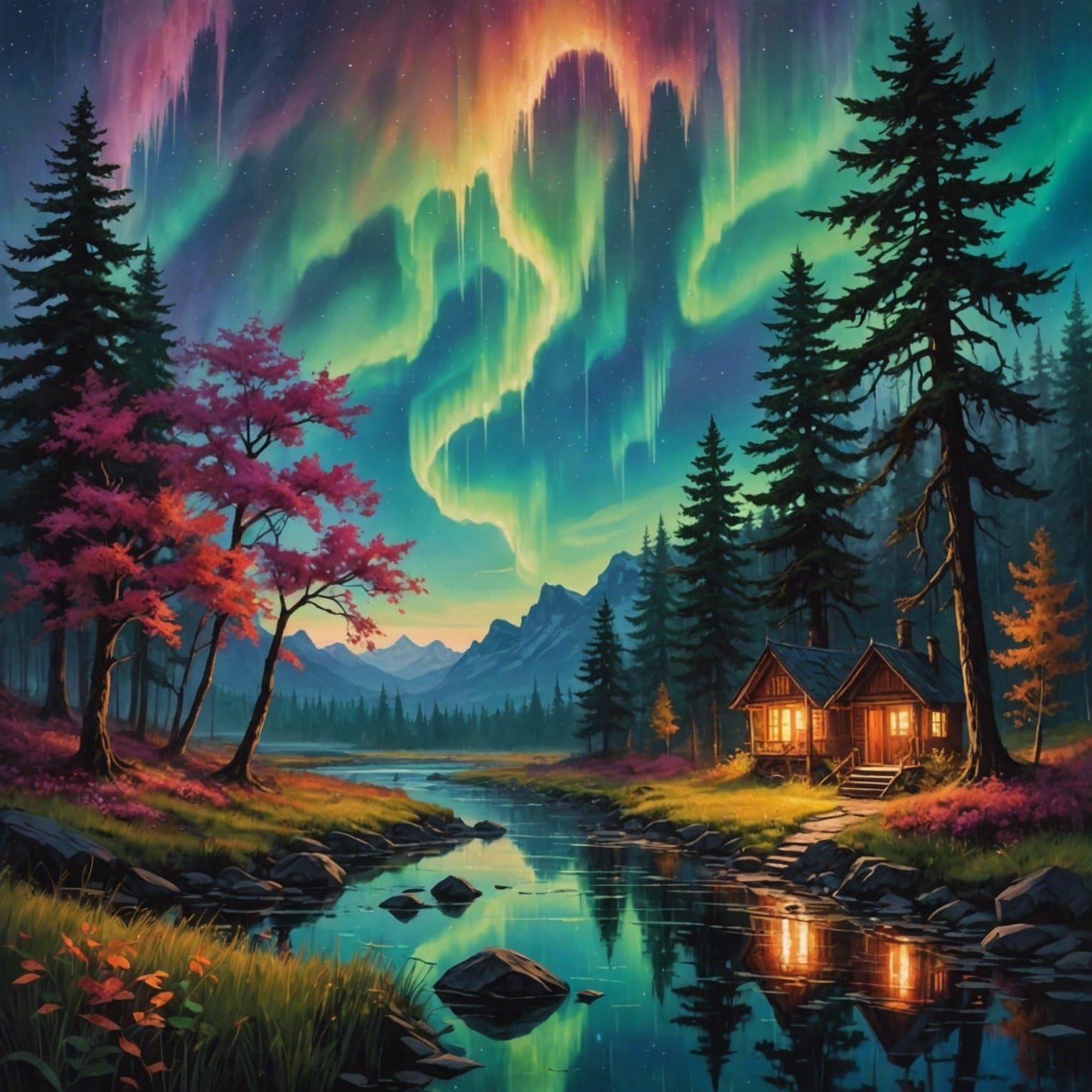 Tranquil Whispers: An AI-Generated Aurora Dreamscape