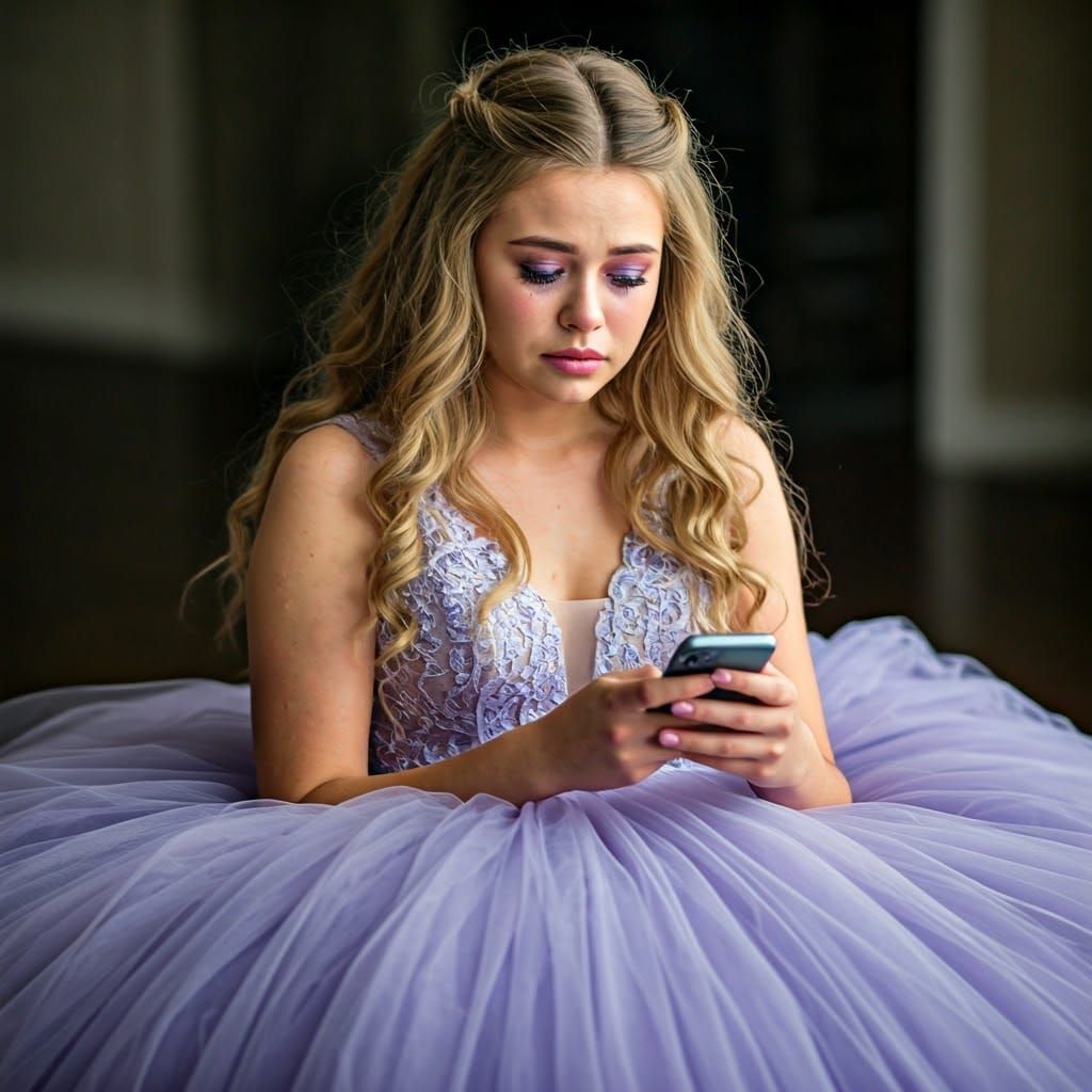 Teen Girl in Tulle Dress with Unshed Tears