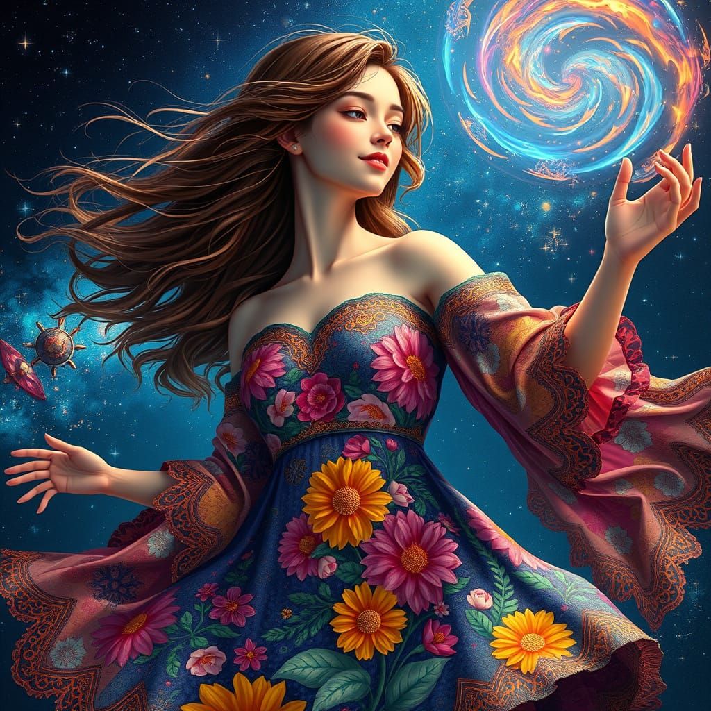 Fantasy Woman Lost in Cosmic Whimsy