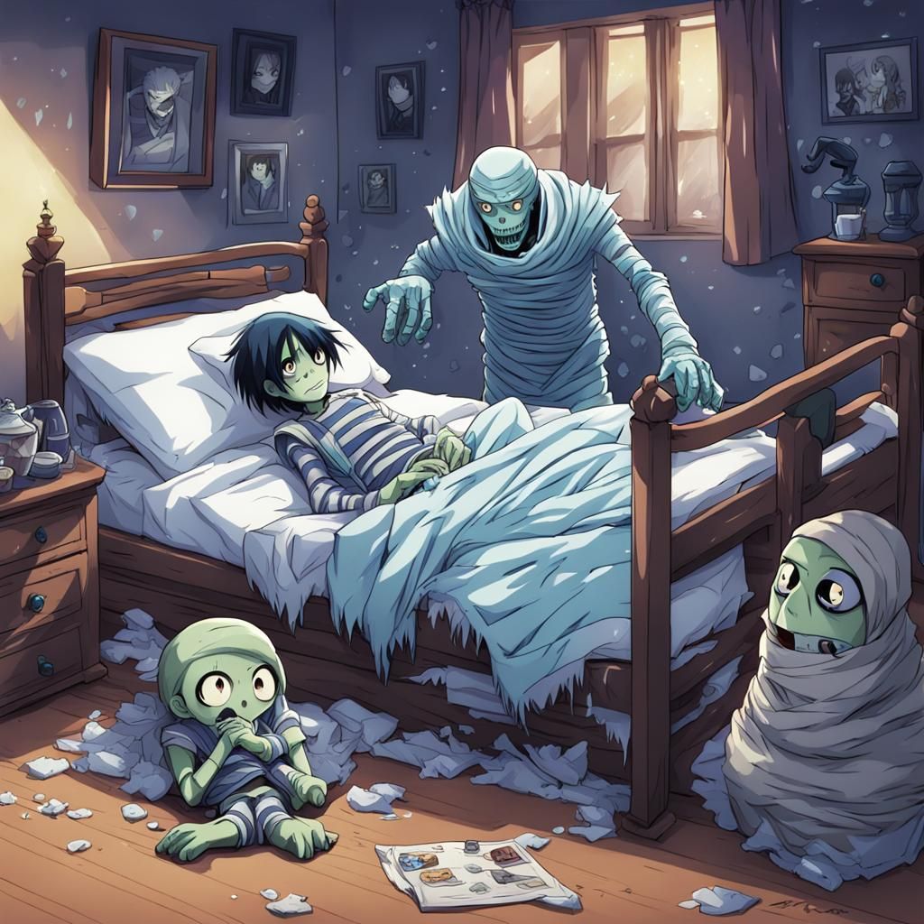 Anime Monsters Under Bed in Manga Style