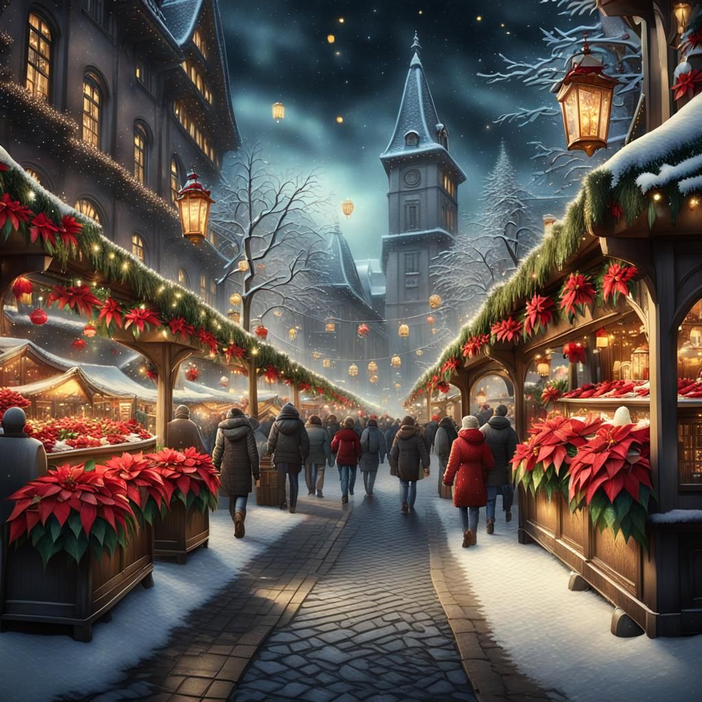 Surreal Christmas Cityscape in Vibrant Urban Fantasy Style