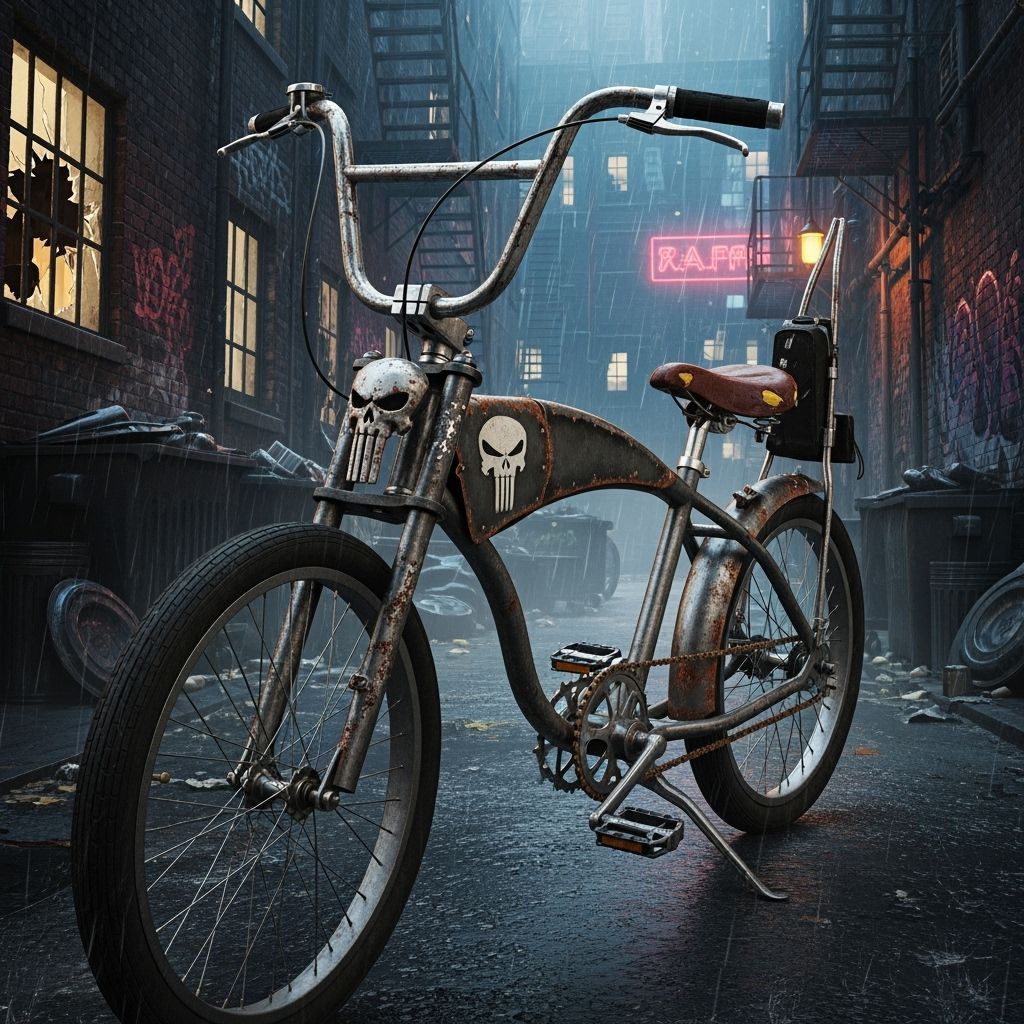 Punisher's Rat Rod Bicycle in Comic Book Style