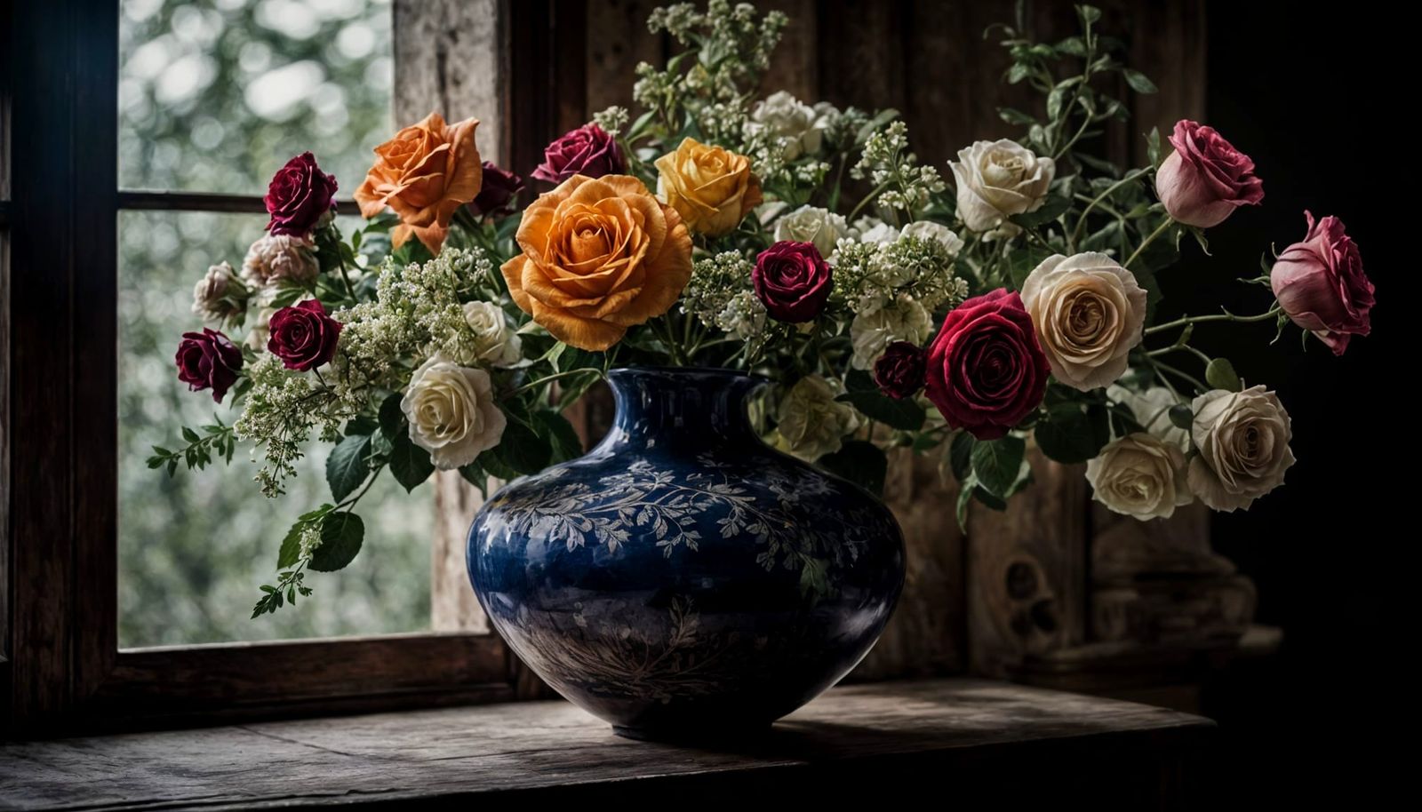 Hyperrealistic Flower Vase in Garden Setting