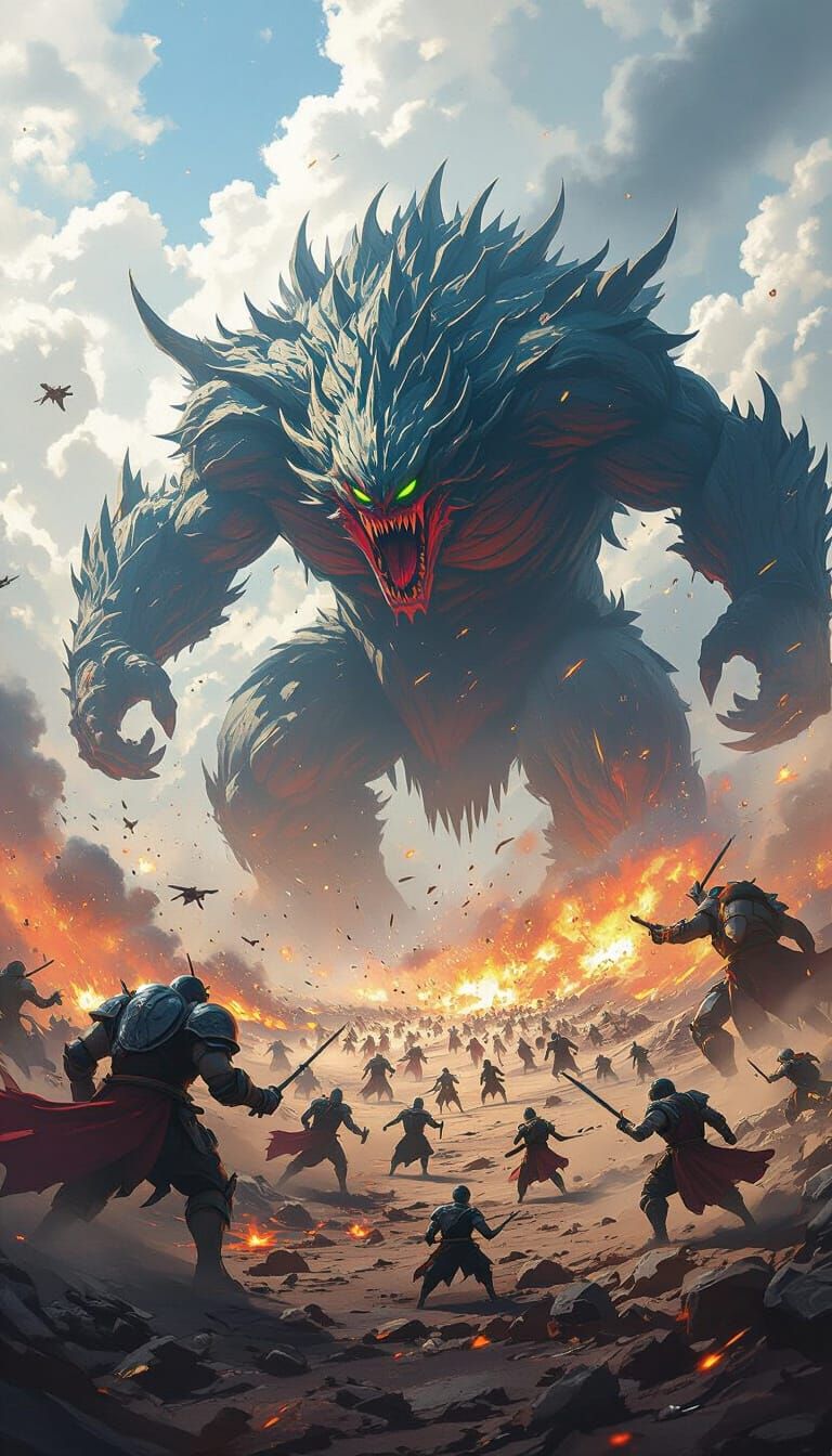 Giant Monsters Battle in Epic Anime Style