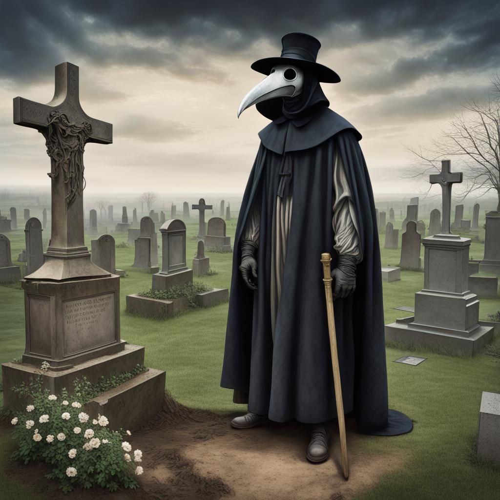 Plague Doctor in Graveyard: Baroque Renaissance Painting