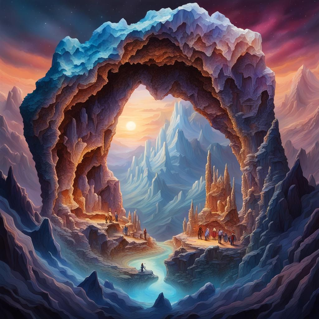 Baroque Geode Reveals Mountain Skiing Scene