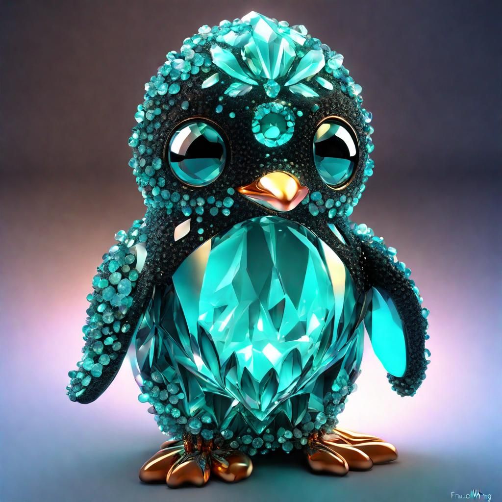 Neon Crystal Penguin with Starlight Wings