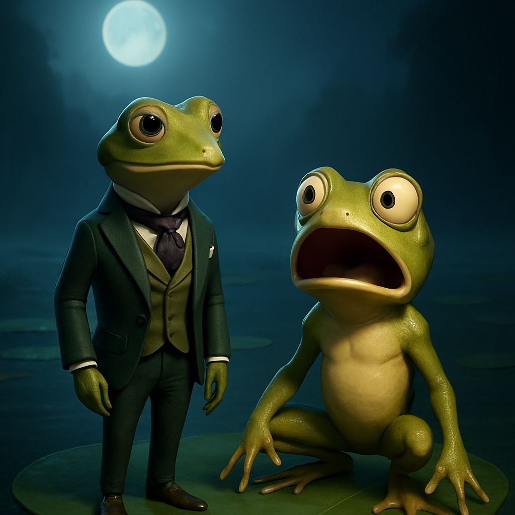 Frogs in Swamp: Dapper Meets Shocked, 3D Digital Art