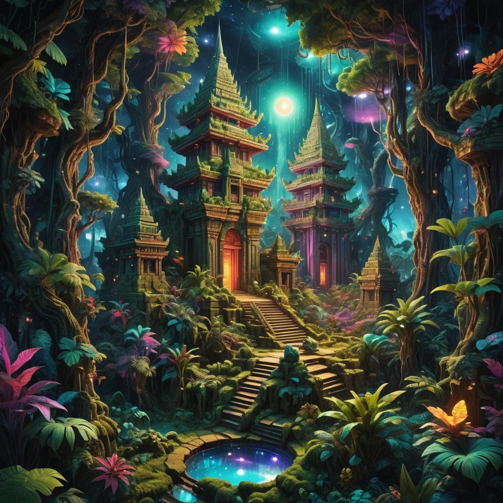 Alien Temple in Psychedelic Jungle