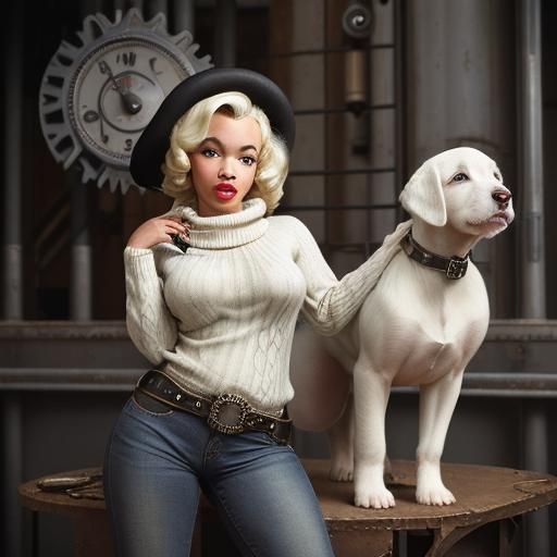 Steampunk Marilyn Monroe with Puppy