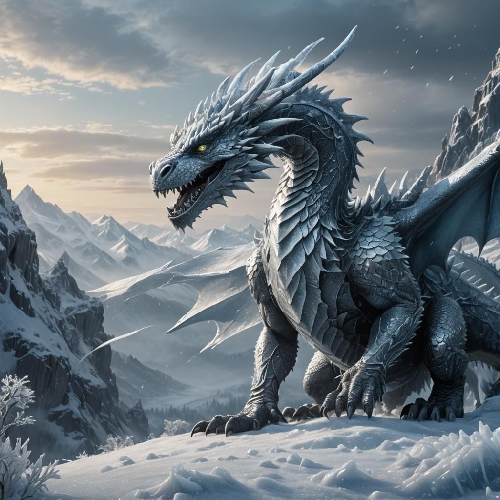 Icy Frost Dragon in Frozen Landscape