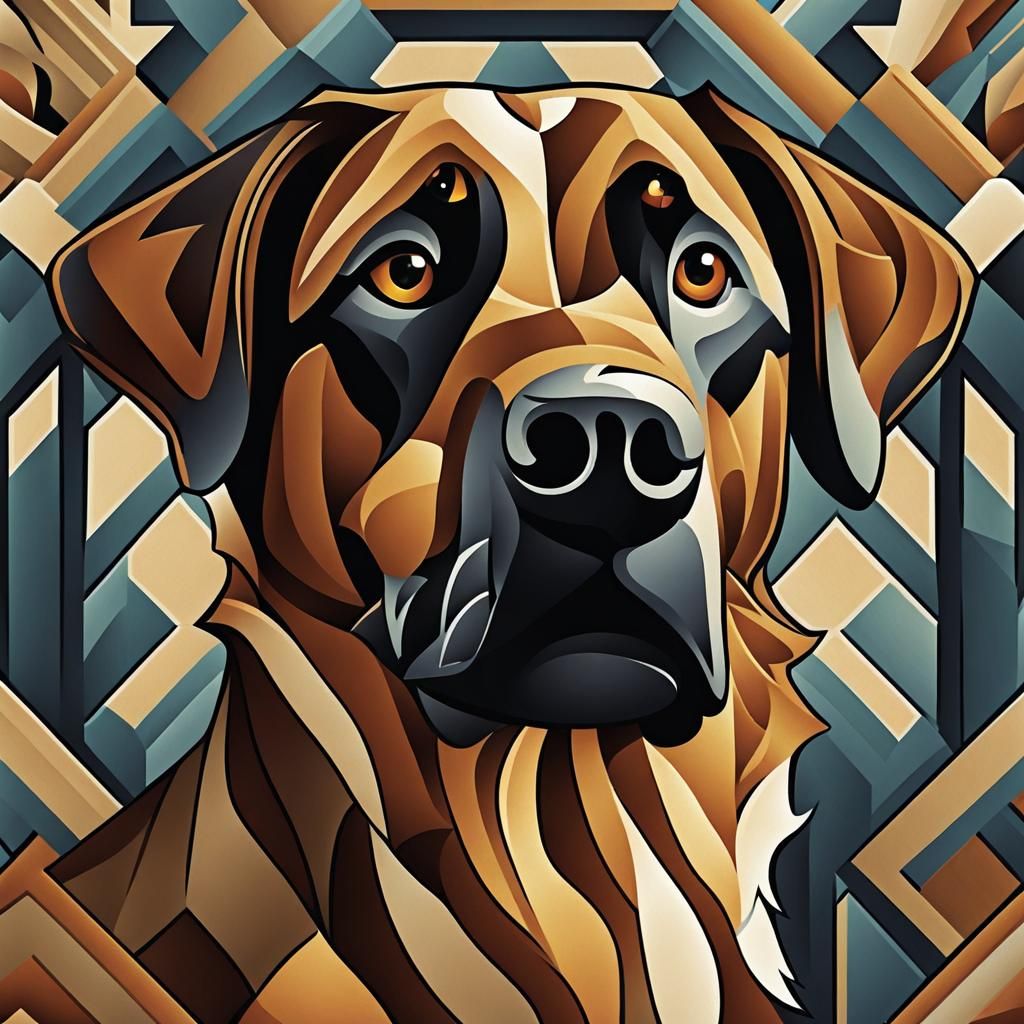 Brown Dog in Tessellation Cubist Vector Art