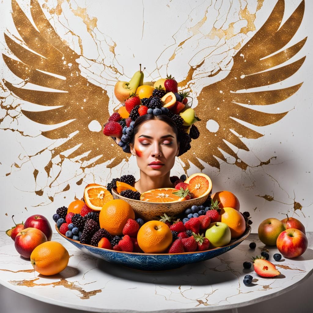 Archangel Offers Breakfast: Kintsugi-Style Celestial Mural