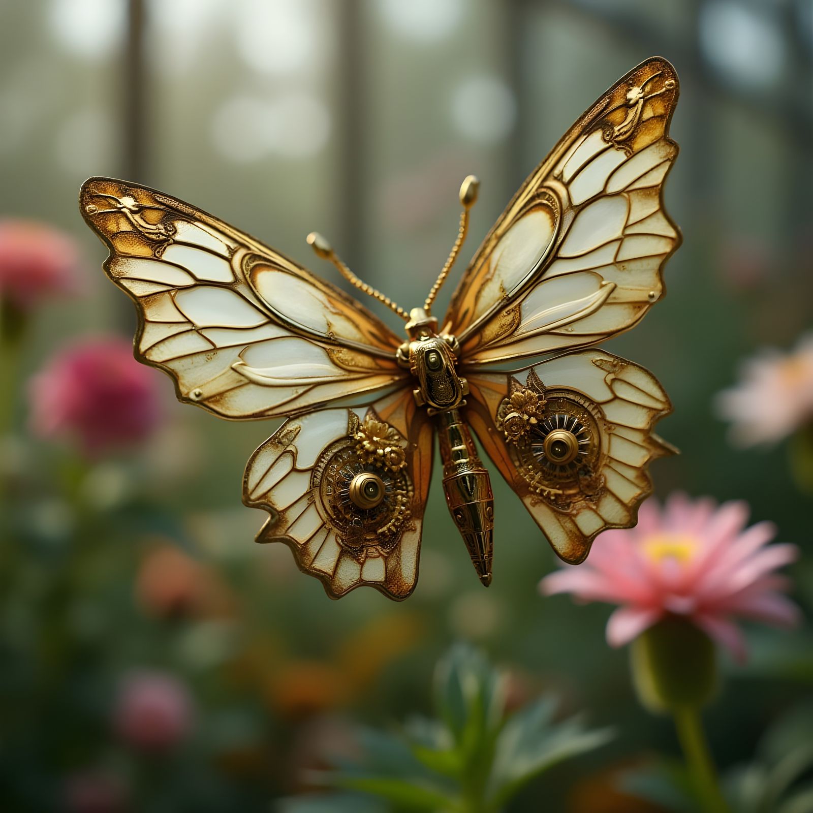Steampunk Butterfly Automaton in Victorian Conservatory