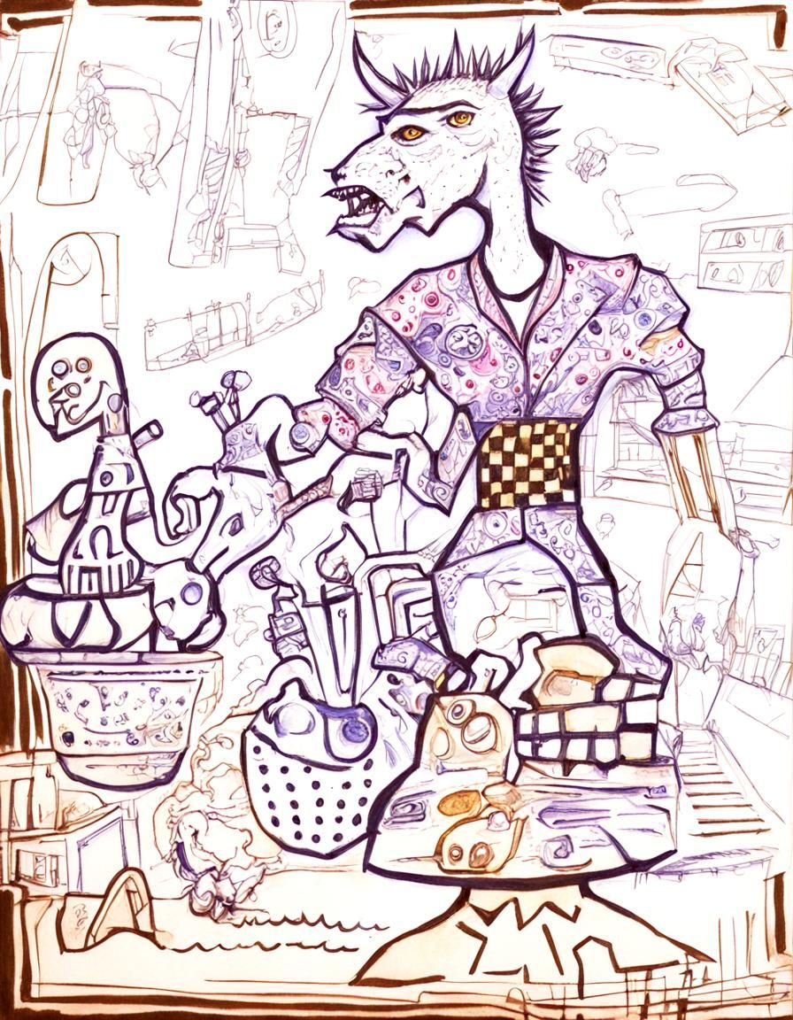 Mutant Fashion Designs in Ballpoint Ink Sketch