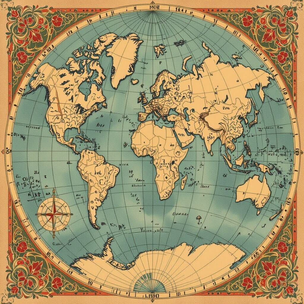 Vintage World Map Illustration in Earth Tones