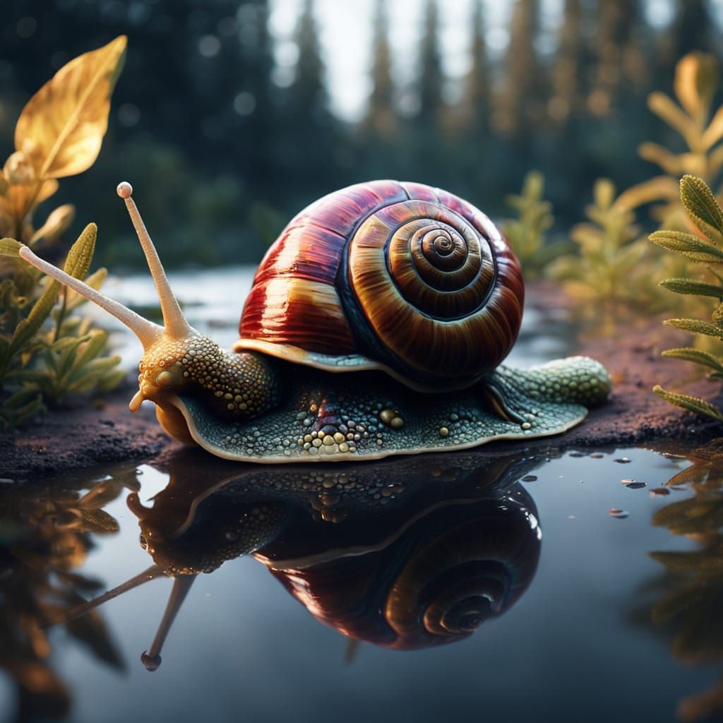 Ethereal Garden Snail with Human Face in Vibrant, Mystical L...