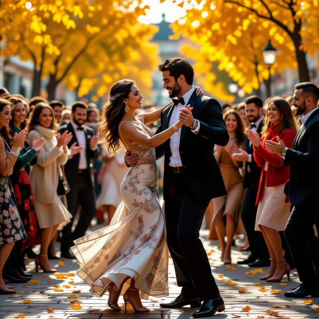 Vibrant Autumn Dance Scene in Hyperrealistic Style