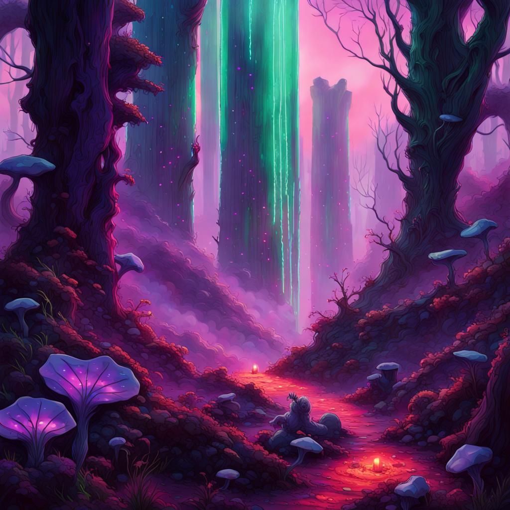 Cyberpunk Forest Undergrowth with Sapphire Fungi
