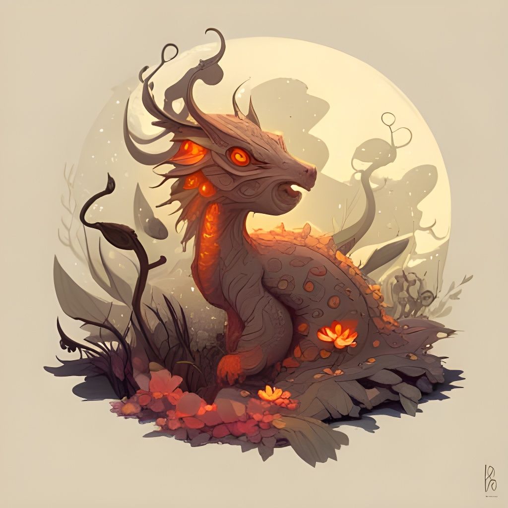 Detailed Baby Dragon in Forest, Ornate Art
