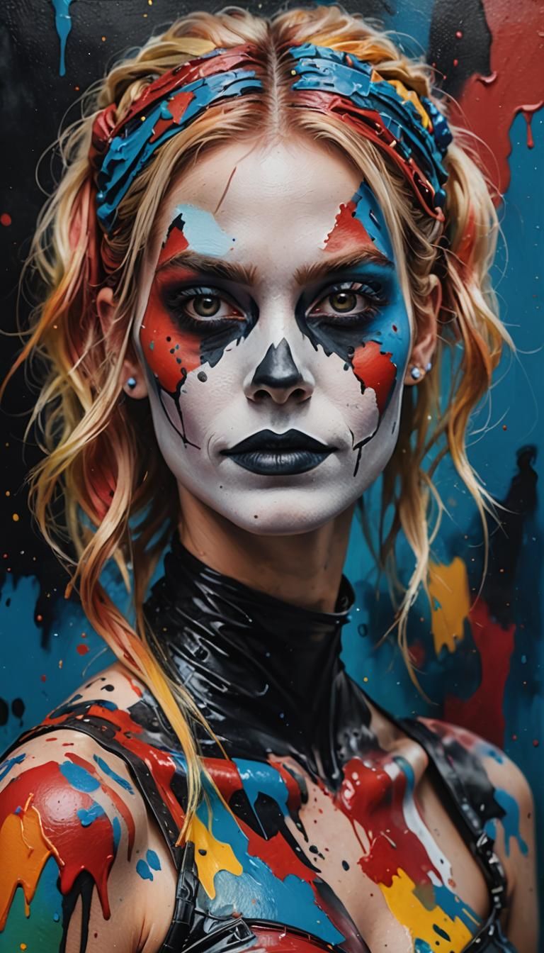Harley Quinn: Surreal Portrait with Abstract Body Paint