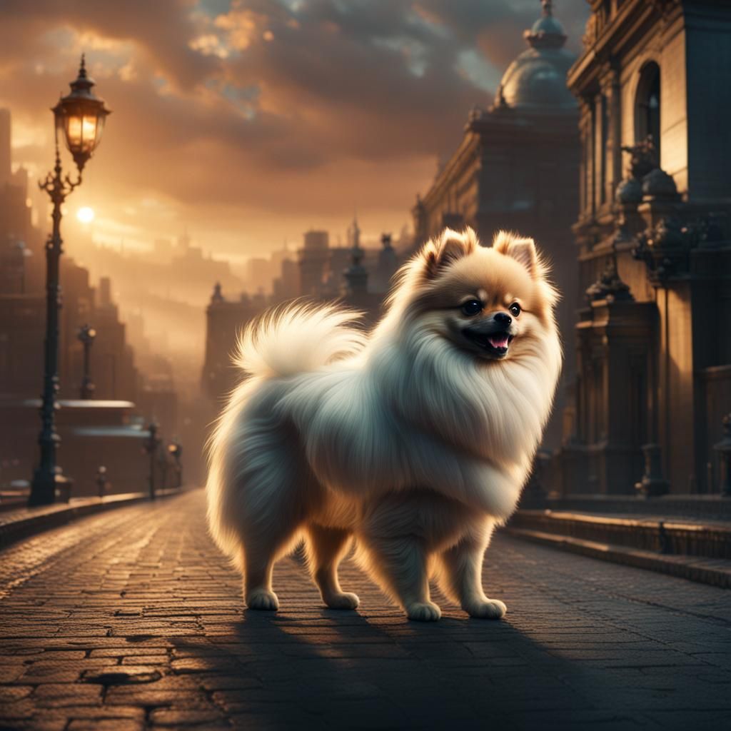 Dramatic Chimera Pomeranian Dog: Digital Matte Painting