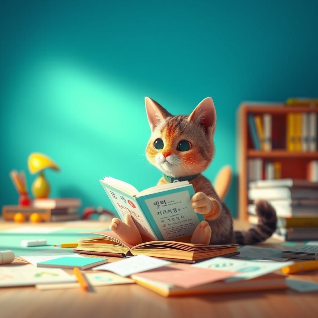 Playful Cat Studies Korean: Pixar-Style 3D Render
