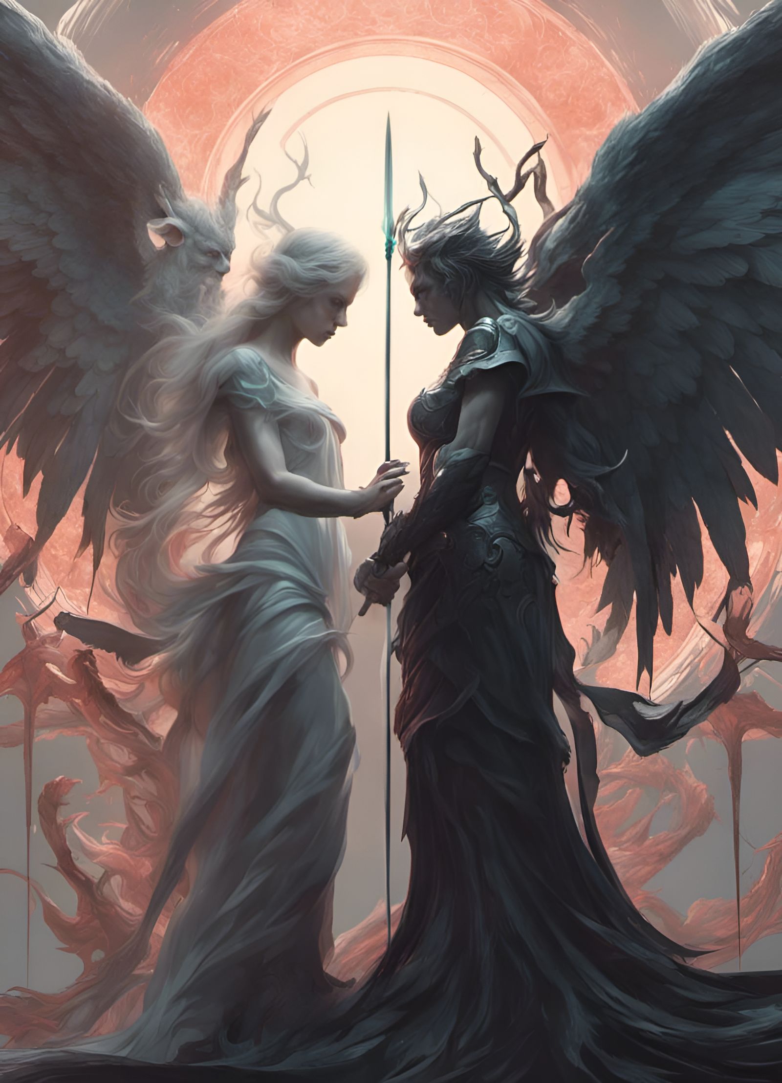 Demonic Angel vs Angelic Demon Digital Painting