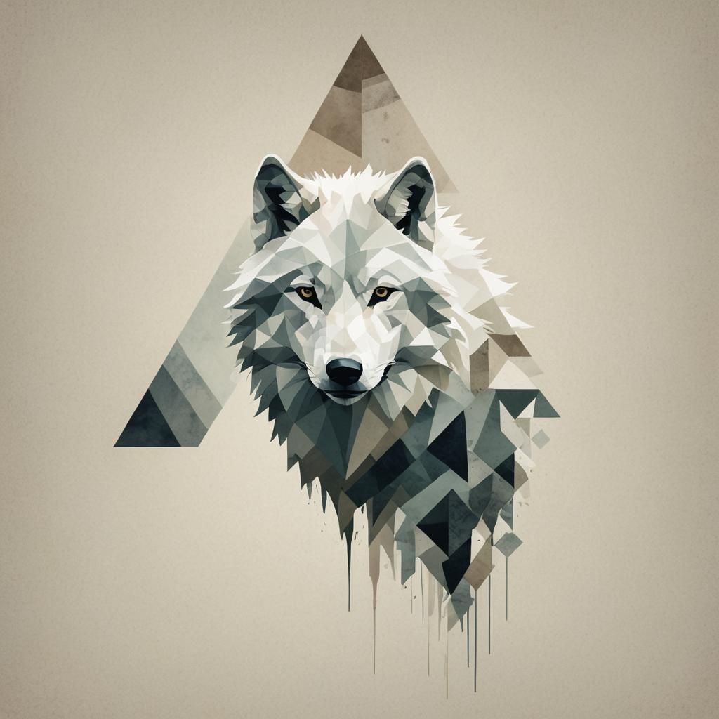 Abstract Minimalist White Wolf Geometric Silhouette