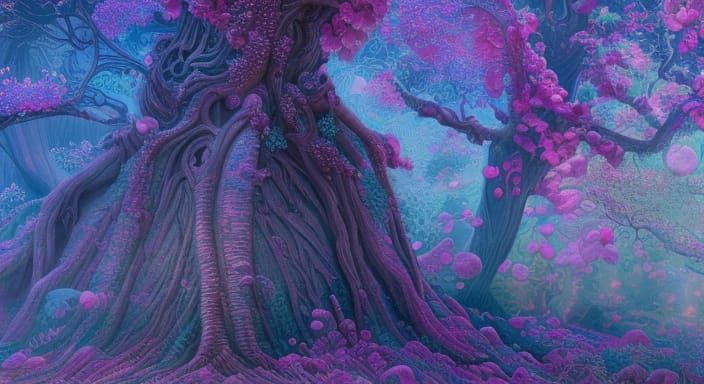 Pink Tree of Life: Hyperdetailed Concept Art