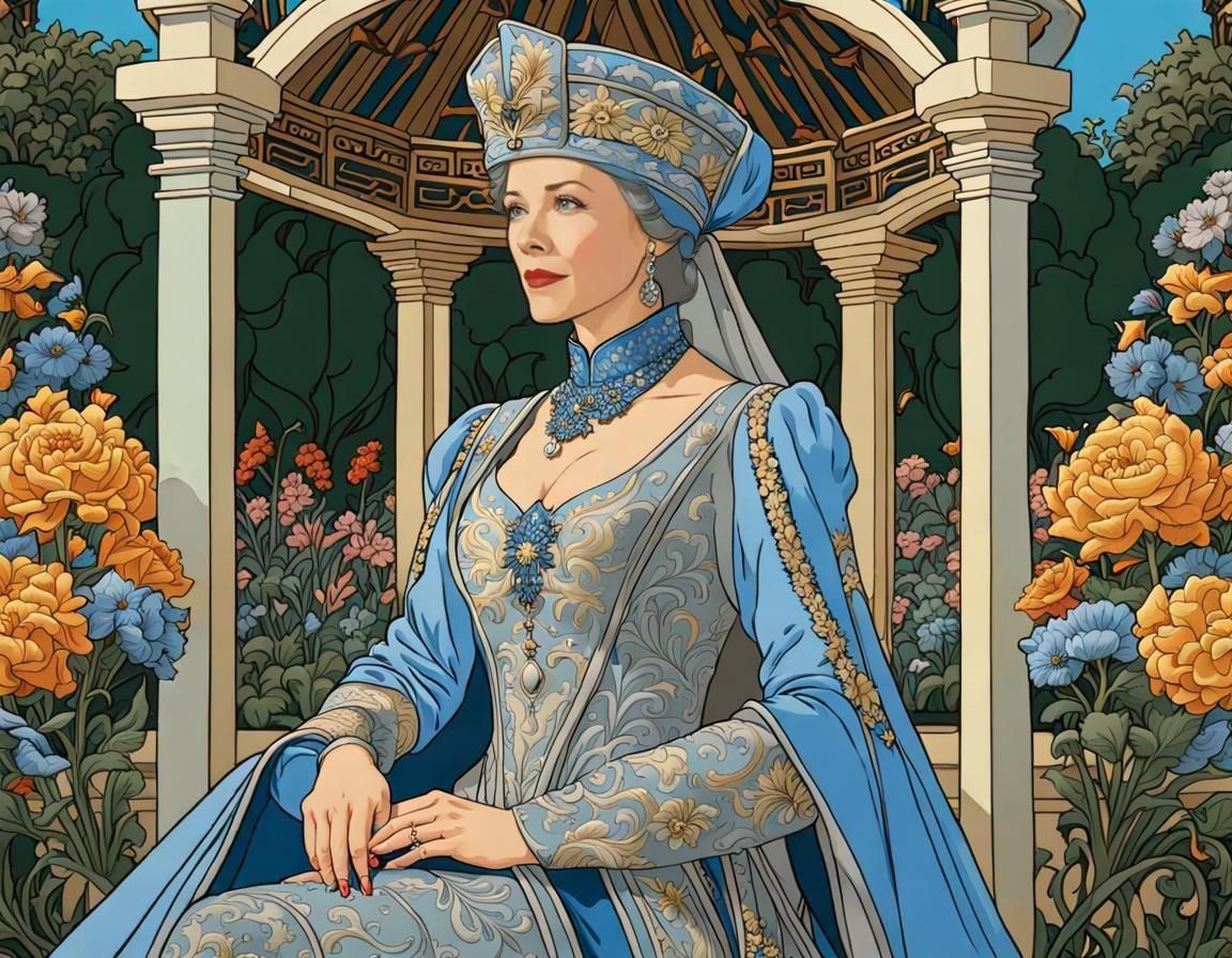 Elegant Portrait of a Lady in a Garden Gazebo