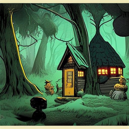 Eerie Witch's Hut in Dark Woods