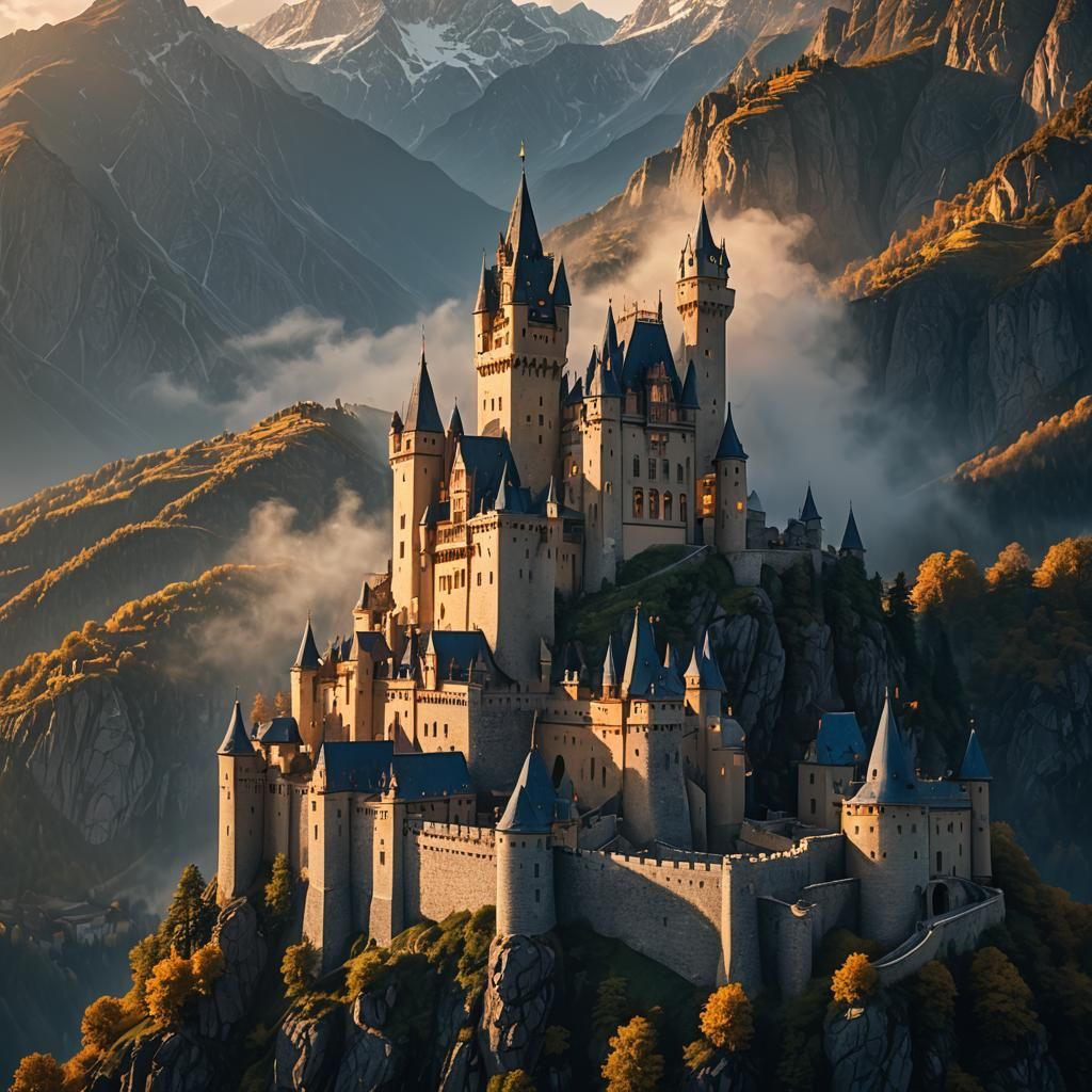 Majestic Castle in Mountainous Kingdom: Cinematic Still