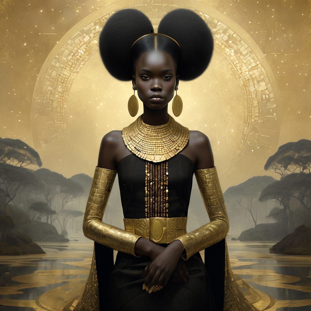 African Princess in Opulent Setting, Pictorial Futurism