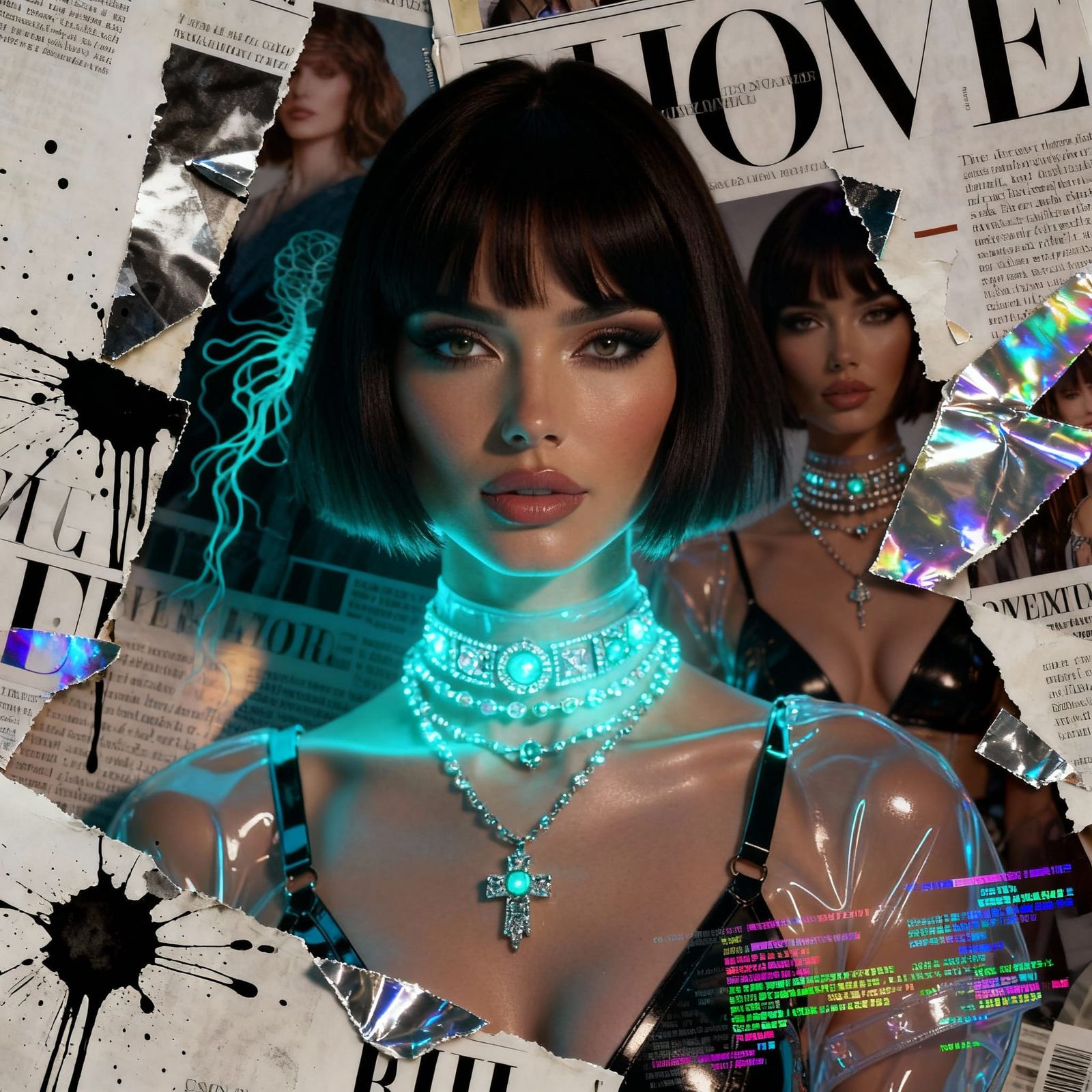 Confident Woman in Bioluminescent Futuristic Fashion